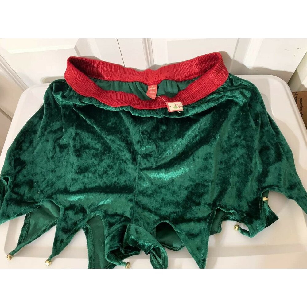 Holiday Time Green Men's Size M 38-40 Elf Boxer Shorts With Jingle Bells‎